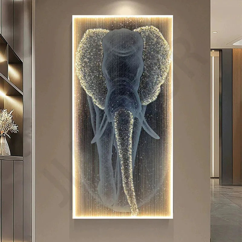 New  Modern High-end Wall Lamp Remote Control Light Luxury Living Room Decoration Painting Lamp Elephant Hanging Painting LED