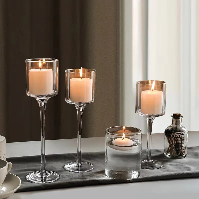 1Set3 Modern Light Luxury Tall Glass Candle Holder Wedding Props Transparent Candlestick