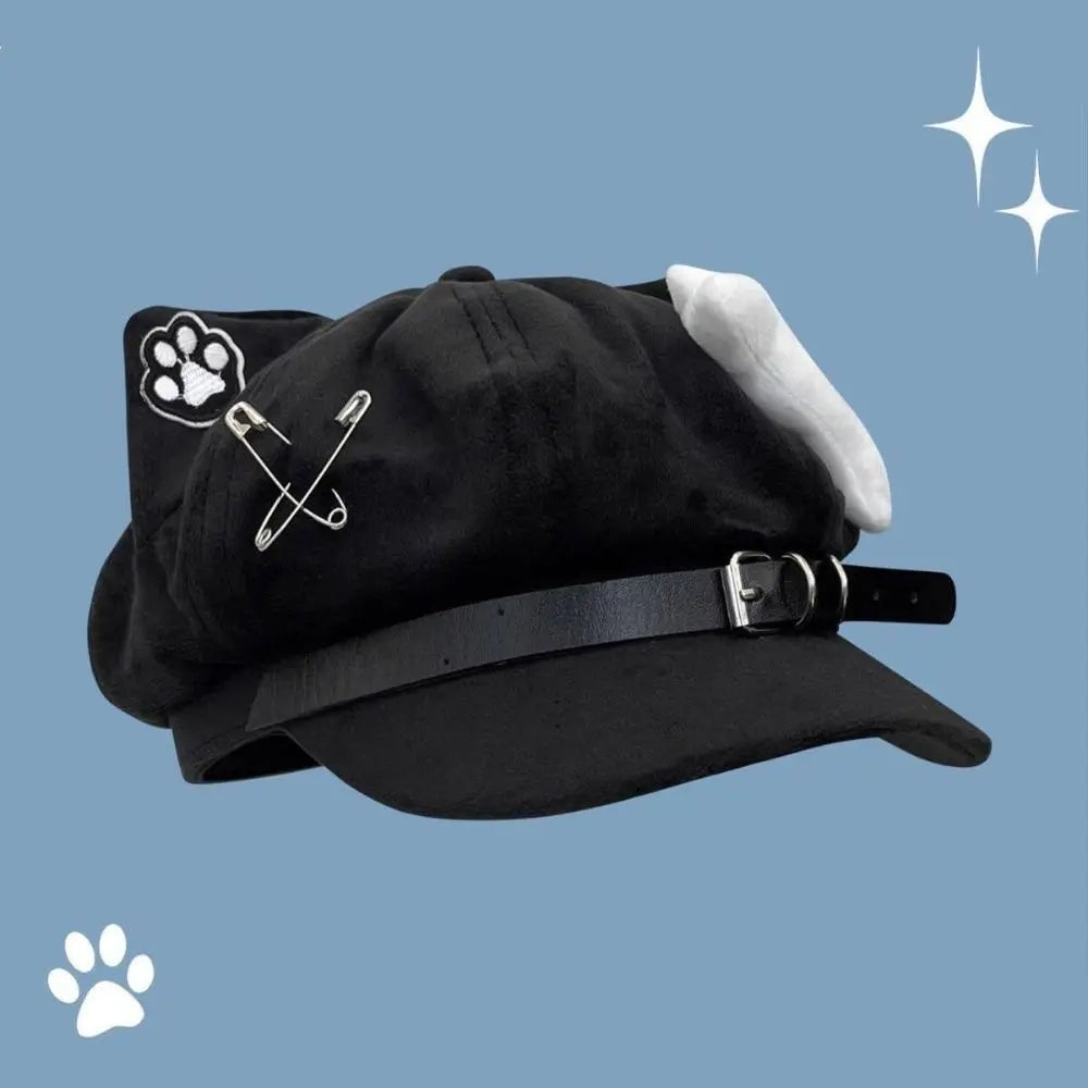 Cute Cat Ears Women's Beret Anime Cat Paw Pattern Newsboy Cap Japanese Style Sweet Baseball Cap Everyday Outfits