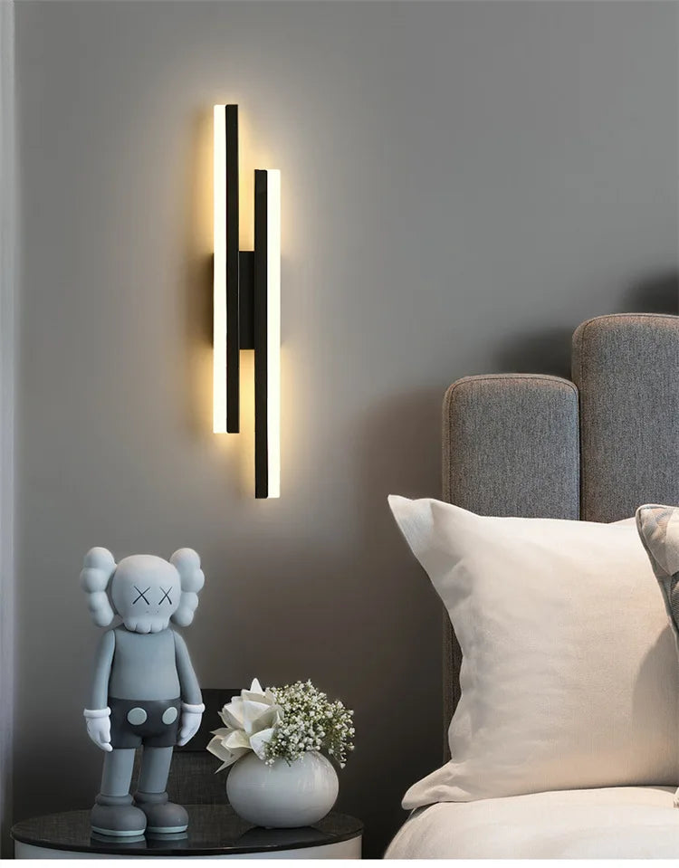 Modern Minimalist LED Wall Lamp Double Vertical Bar Frosted Acrylic Sconce Light for Living Room Sofa Background Bedroom Headboa