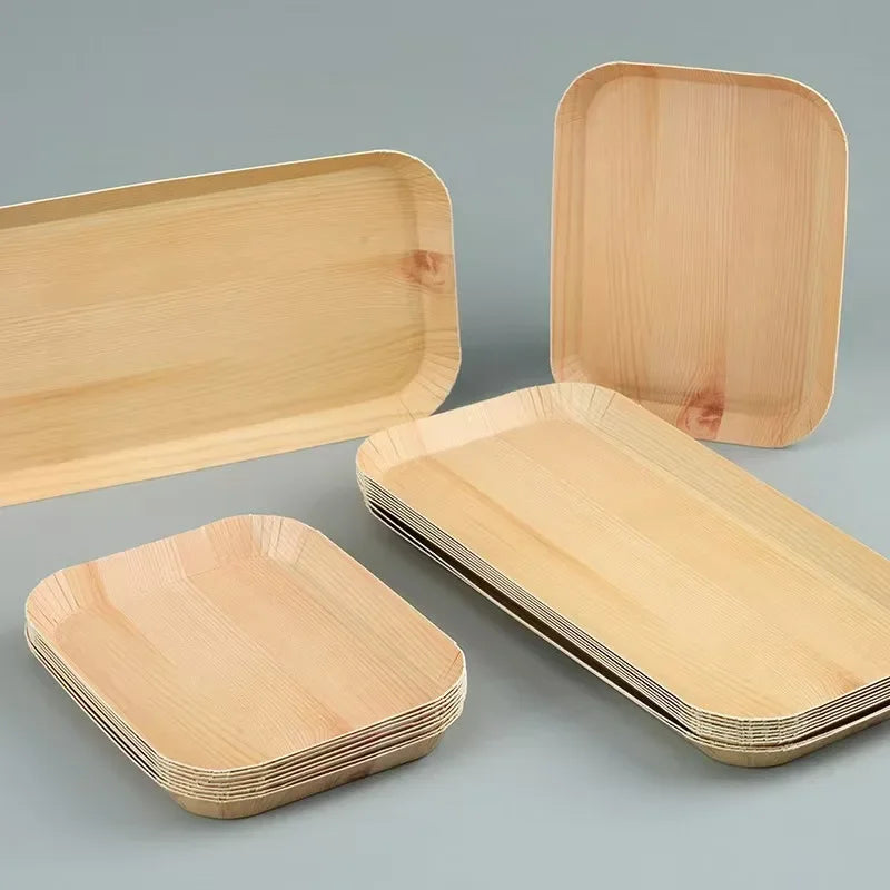 10 PCS Disposable Desserts Plates Wood Grain Tray Vegetable Dessert Plates Kitchen Dishes Ideal For Parties, Families, Outdoors