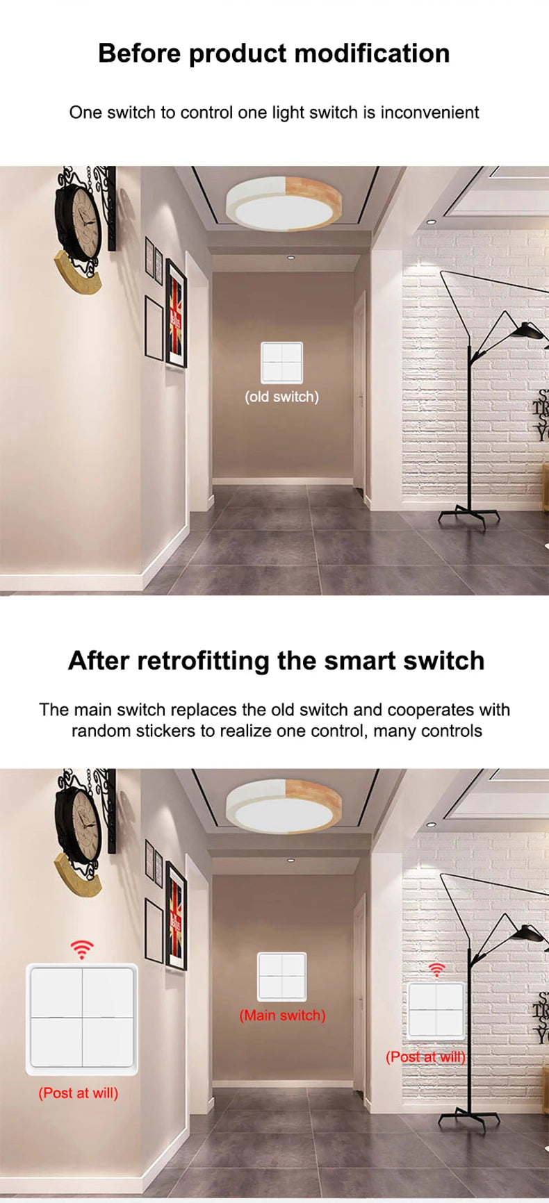 ZigBee Tuya Smart Wireless Button Switch 1/2/3/4 Gang Wiring Free Wireless Scene Switch Battery Powered Can Through Wall Control