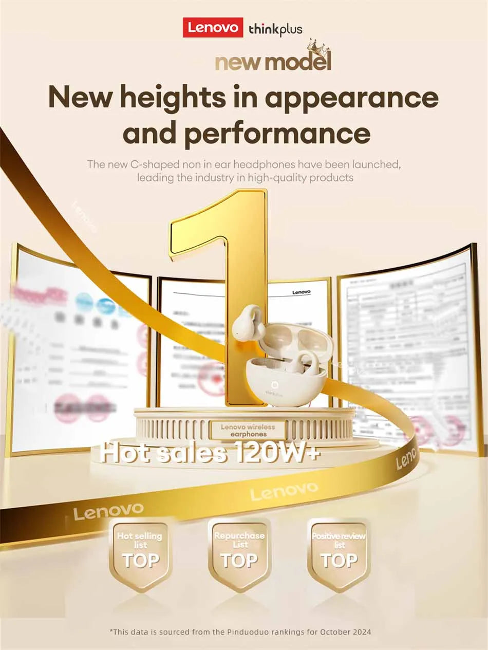 Lenovo LP25 PRO Bluetooth 5.4 Headphones Ear Clip Sport Wireless Headset Long Battery Life Noise Reduction Earphones HD Mic Call