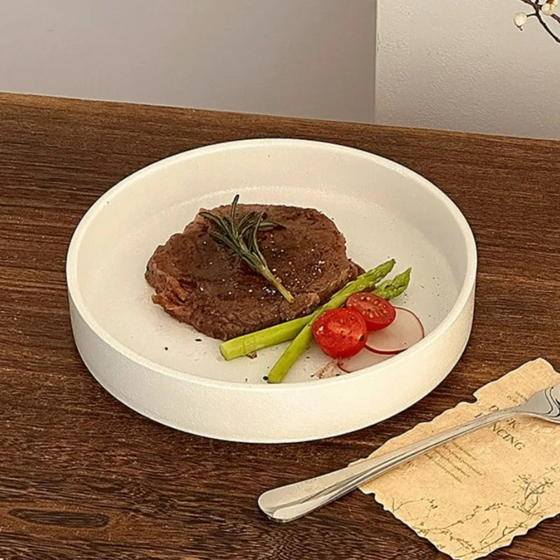Black White Matte Ceramic Deep Plate Soup Bowl Plates Salad Plate Vintage Round Fruit Plates Western Steak Main Course Plate
