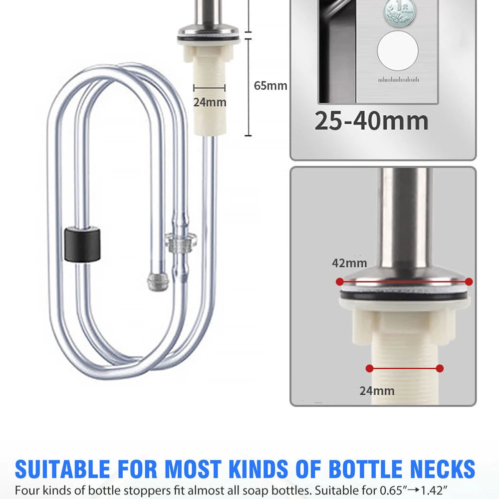Slim Metal Head Liquid Soap Dispenser Kitchen Sink Bathroom Under Counter Lotion Holder Pump Dish Wash Detergent Silicone Tube