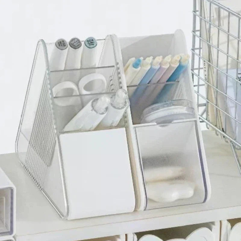 Multi-Compartment Clear Slots Organizer for Home Office, School Study Desk Use, Keeping Writing Instruments Neatly Arranged