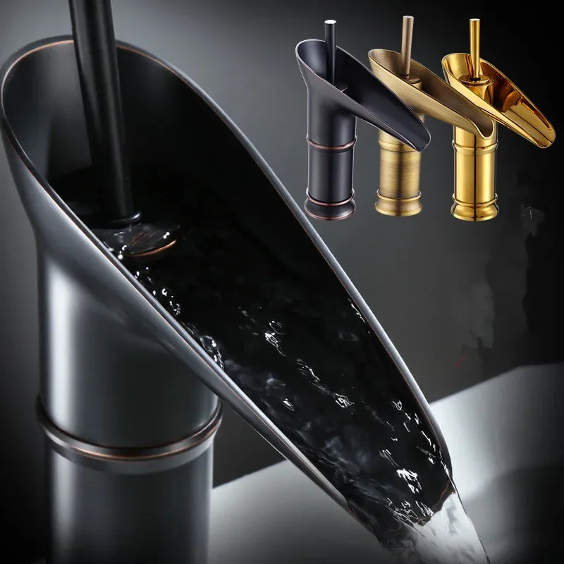 Bathroom Faucet Single Lever Waterfall Basin Faucet Brass Antique Hot and Cold bathroom Sink Mixer Wine Glass Style Taps