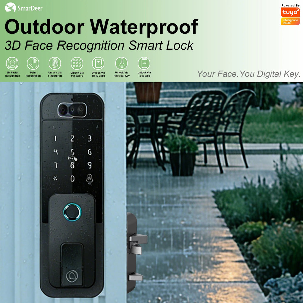 Waterproof Outdoor Smart Door Lock Fingerprint Facial Recognition Password Anti-theft Security Electronic Lock for Gate Garden