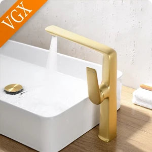 VGX Luxury Gold Bathroom Faucets High Basin Mixer Tall Sink Faucet Gourmet Washbasin Tapware Hot Cold Water Tap Brass Chrome