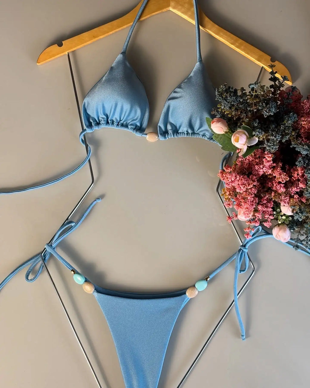 Sexy Bikini Swimwear Women Swimsuit Halter Bead Bikini Set Bathing Suit Two Piece Bikini Summer Beachwear