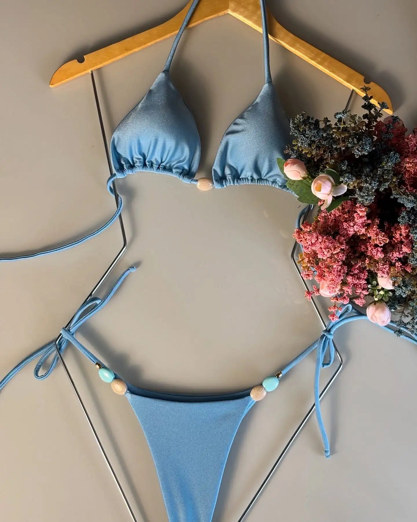 Sexy Bikini Swimwear Women Swimsuit Halter Bead Bikini Set Bathing Suit Two Piece Bikini Summer Beachwear
