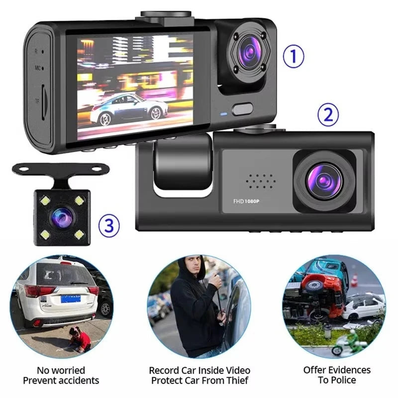 Hd 1080p 3-lens Video Dashcam High-definition Night Vision Of The Vehicle Recorder Car Dvr Registrator Dashcam Camcorder