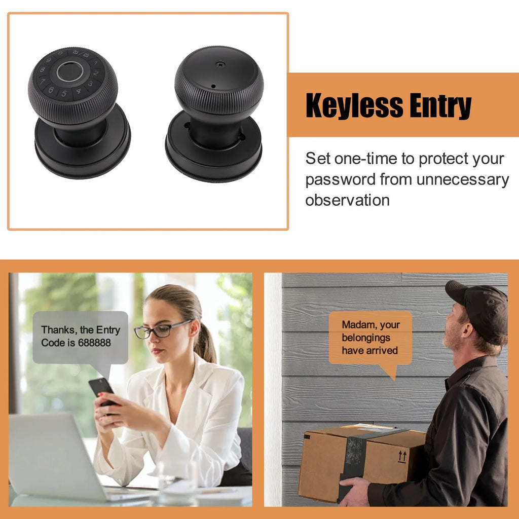 FULL-Fingerprint Door Lock-Smart Door Handle, Keyless Door Handle With Password Keypad For Bedroom Smart Door Lock