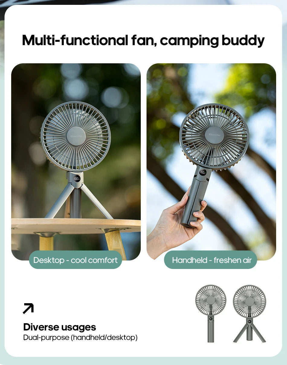 New Portable Folding Handheld Fan 3000mAh Desktop Rechargeable Fan Angle Adjustable for Home Outdoor Travel Camping