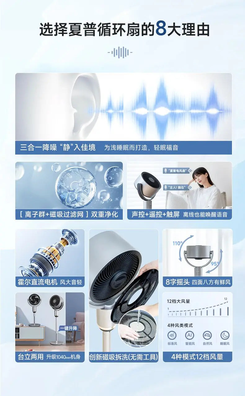Air circulation fan floor fan purification and sterilization static eight-character shaking head home new electric soft fan