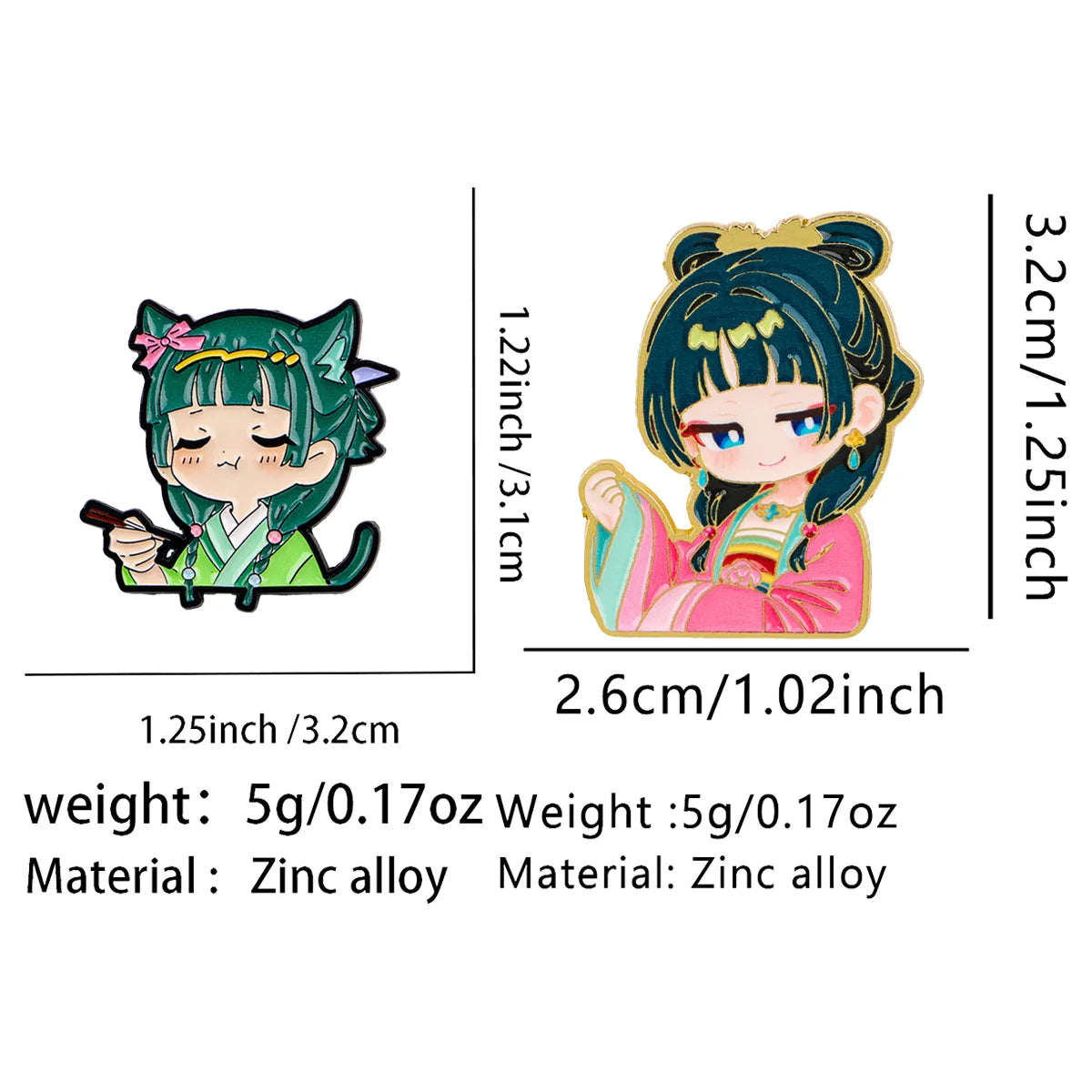 2pcs/set Cute Green Hair Girl Enamel Pins Metal Brooch Backpack Hat Bag Collar Lapel Badges Fashion Jewelry Collection Gifts