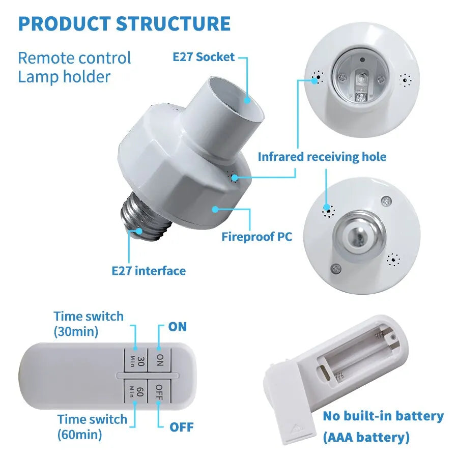 Wireless Remote Control E27 Light Socket Smart Switch LED Lamp Base House Timer Switch WiFi Light Bulb Holder Room Smart Device