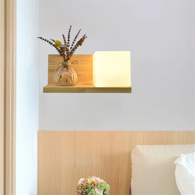 Modern Wooden Lamp Led Wall Lamps Nordic Personality Creative Green Plant Pot Home Decor Living Room Aisle Loft Light Fixtures