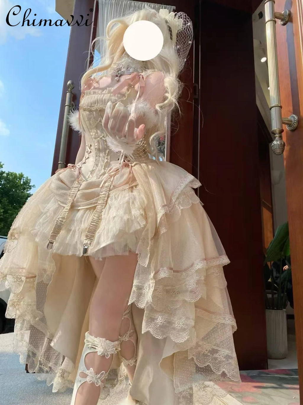 Princess Lolita Evening Dress Champagne Gold Front Short Back Long Gorgeous CLA Dress Vintage Fairy Lolita Birthday Party Dress