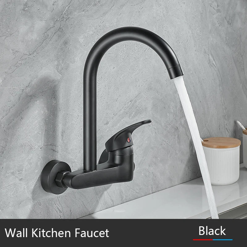 BAKALA Black Brass Chrome Taps For Kitchen Sink Kitchen Tap Chrome Dual Hole Wall Kitchen Mixer Kitchen Faucet Torneira Cozinha