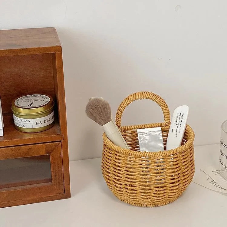 Kitchen Storage Basket With Handle Cute Wall Hanging Woven Basket Kawaii Hanging Storage Basket Kitchen Sundries Organizer