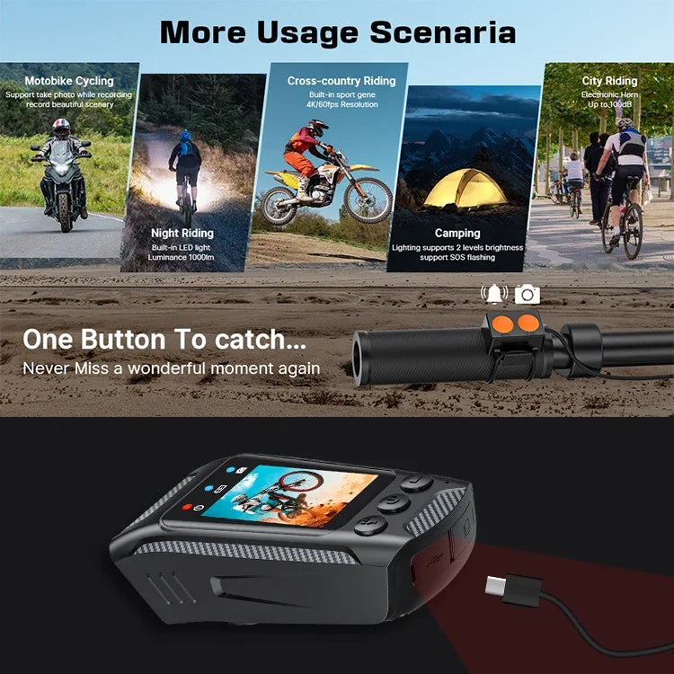 HD 4K 60FPS Action Camera for Motorcycle Bike Helmet Sports DV Video Recorder Car DVR Dash Cam Outdoor Bicycle Surveillance