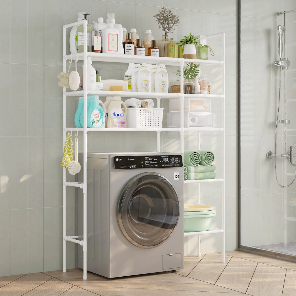 Black/White Iron + Non-Woven Fabric Heavy-Duty 3-Layer Laundry Storage Rack Vertical Multi-Layer Storage Washing Machine Dryer Can Be Placed in Bathroom Laundry Room Storage Space-Saving