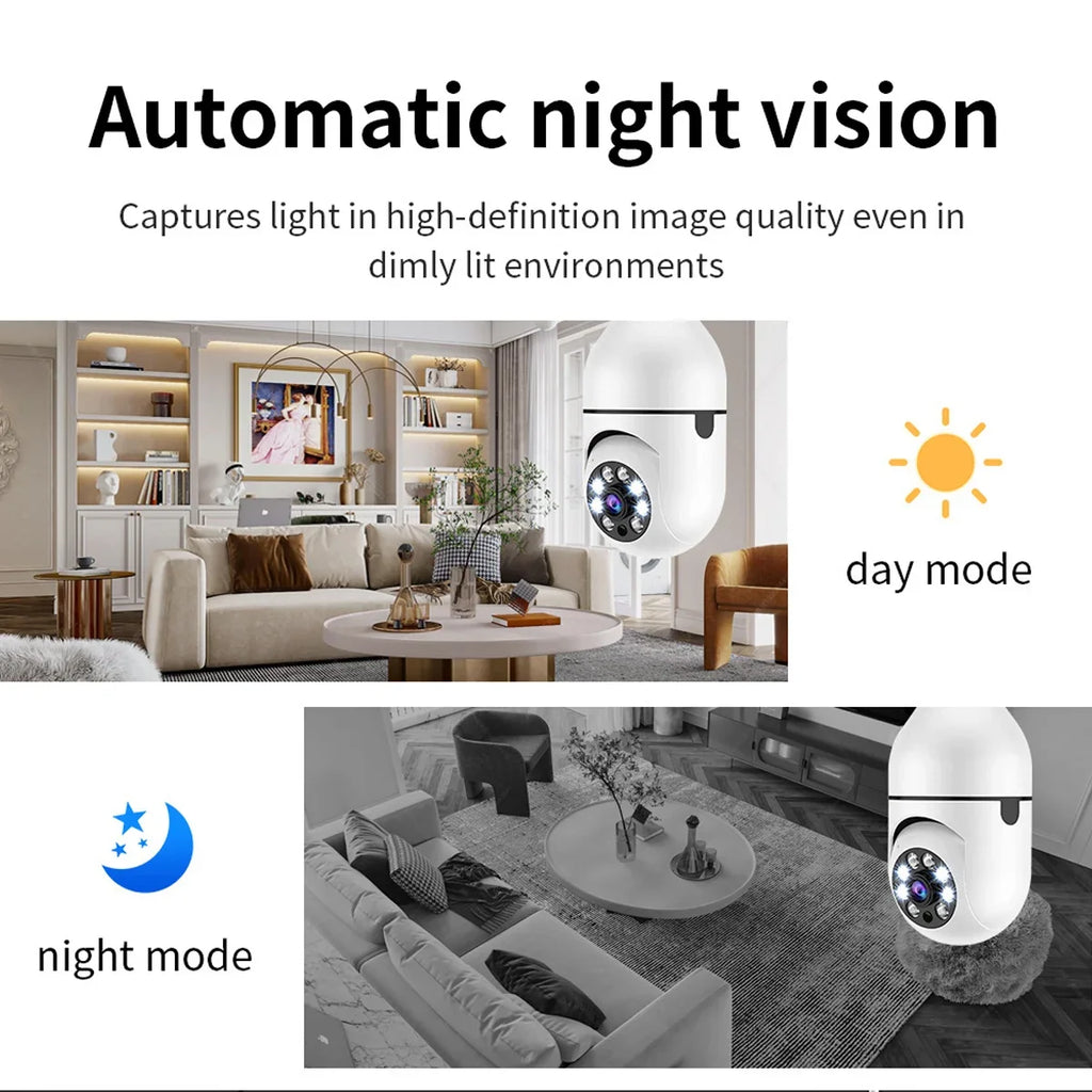 WiFi Security Camera E27 Bulb 8MP Wireless Baby Monitor AI Tracking Video Surveillance Pet Cameras Color Night Vision Indoor Cam