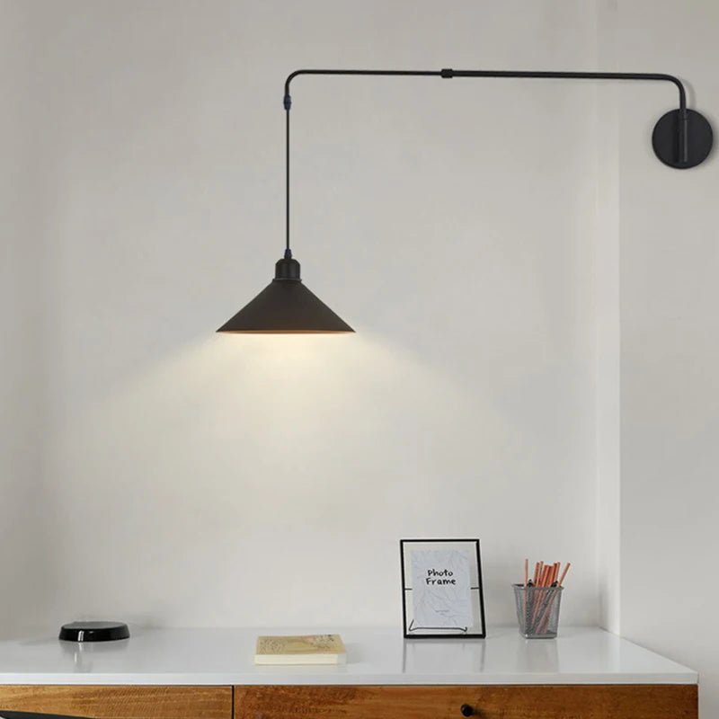 Modern Black Metal Wall Light For Bedroom Bedside Reading Long Arm Wall Lamp Scalable Adjustment