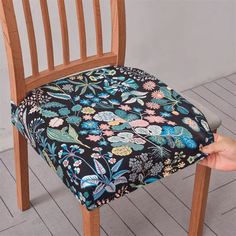 1PC Stretch Dining Chair Cover Printed Chair Seat Covers Removable Upholstered Chair Cushion Covers Home Decor
