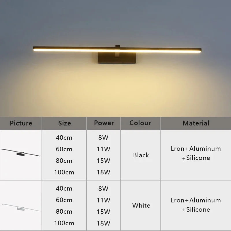Modern Bathroom 100cm Mirror-front Lamp Bedroom Bedhead Home LED Wall Lights Aluminum Simple Strip Indoor Makeup Mirror Lighting