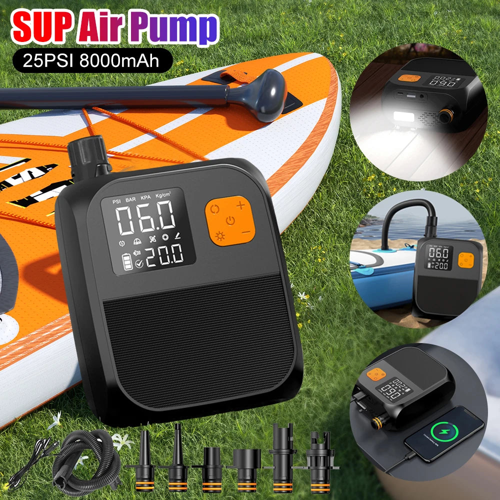 SUP Air Pump Rechargeable Electric Paddle Board Pump SUP Pump for Inflatable Stand Up Paddle Board Kayaks Boats 25PSI Air Pump