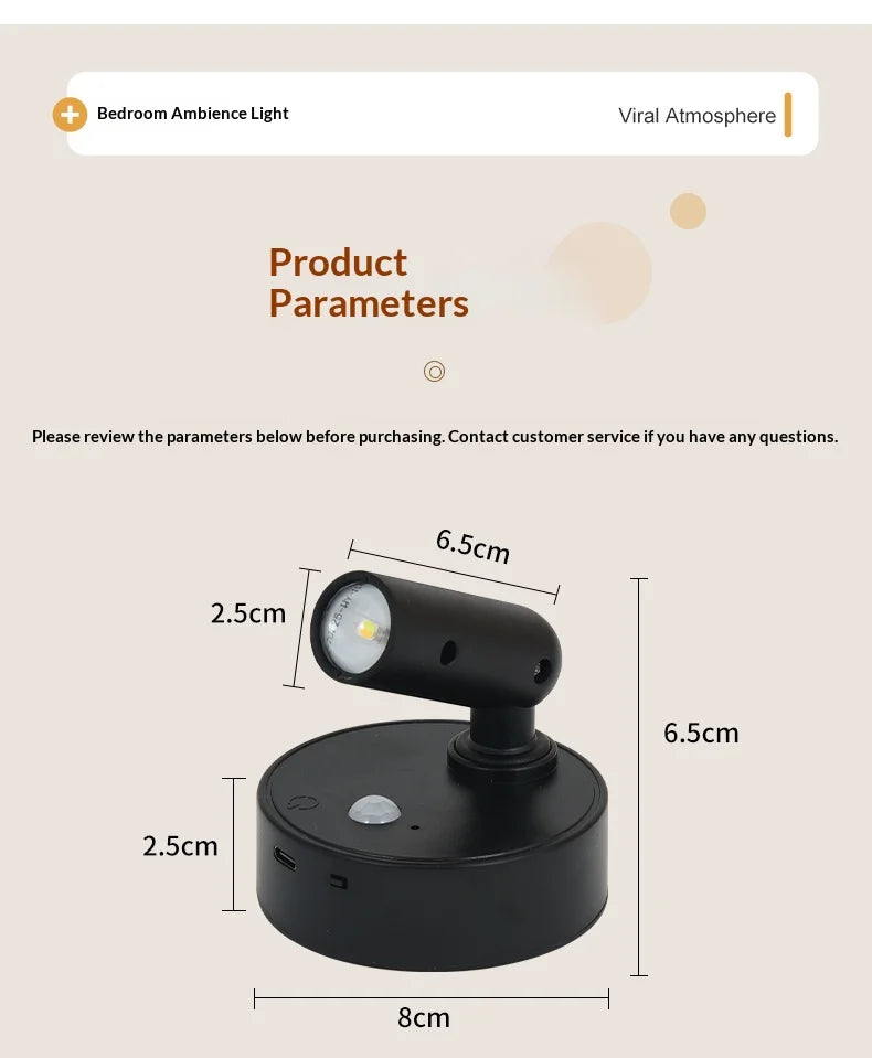 LED Light Magnetic Rechargeable Wall light Spotlight Wireless No Punch Reading Light With Touch Switch Dimmable Bedside Lamp