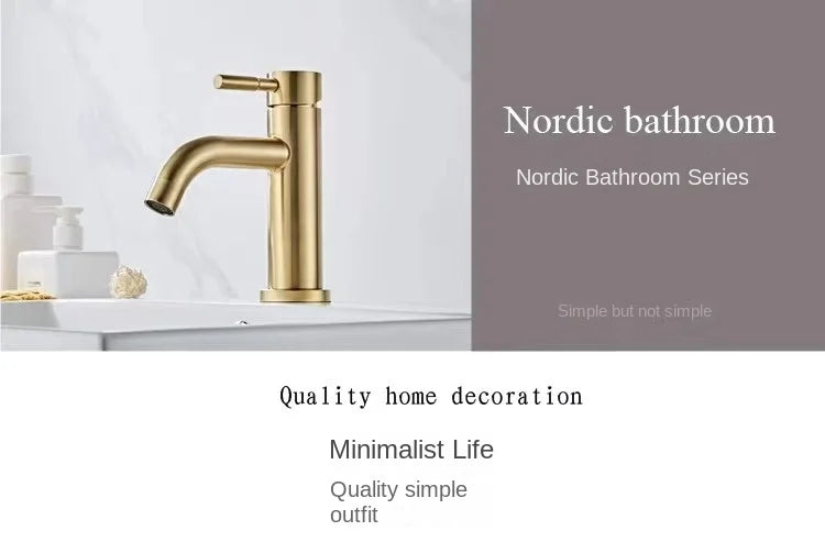 Gold Bathroom Faucet Stainless Steel Bathroom Basin Faucet Cold And Hot Water Mixer Sink Tap Single Handle Deck Mounted Brushed