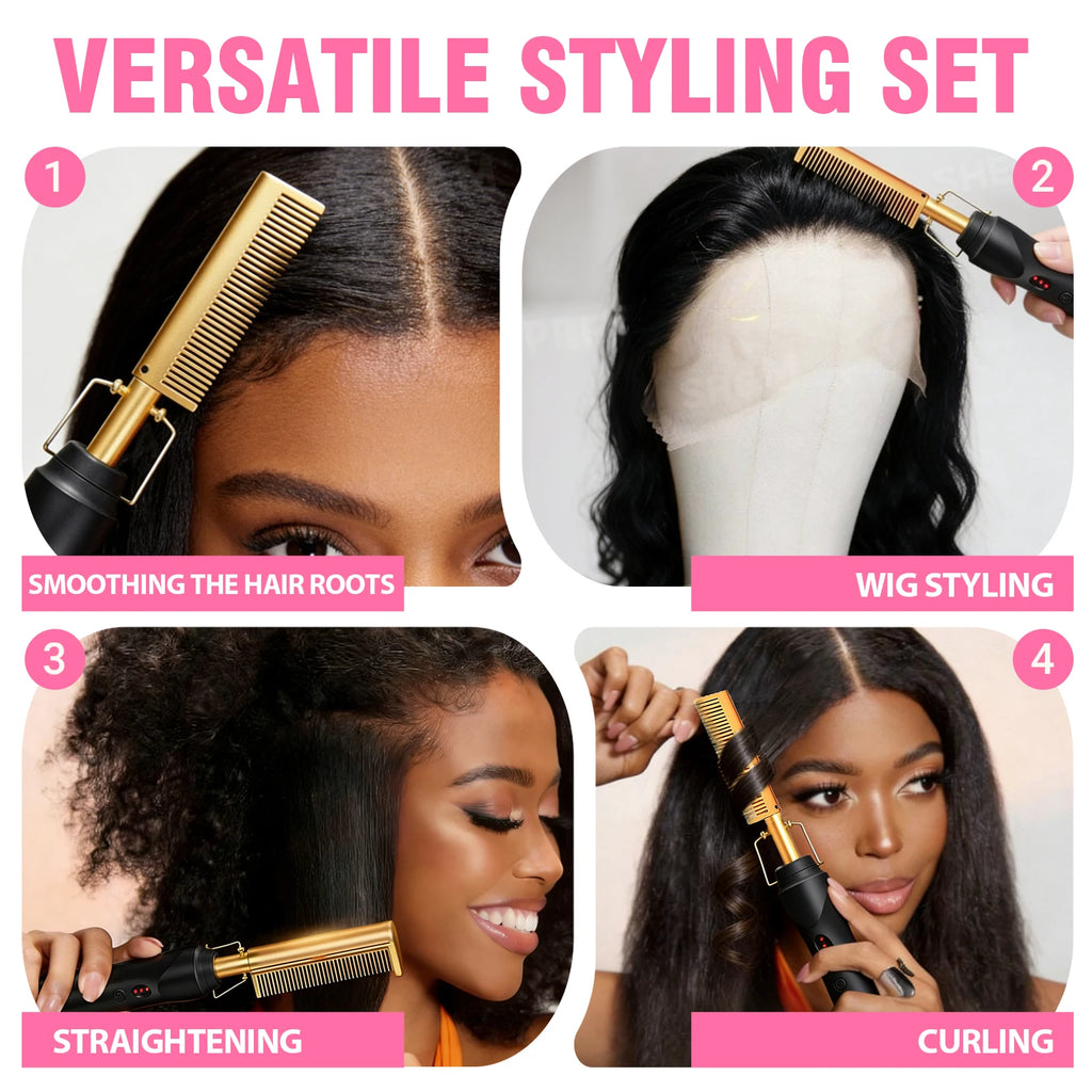 GOIPLE Electrical Heat Hair Straightener Hot Pressing Brush Styling Tool for Lace Front Wig Glue Hair Wax Stick Melting Spray