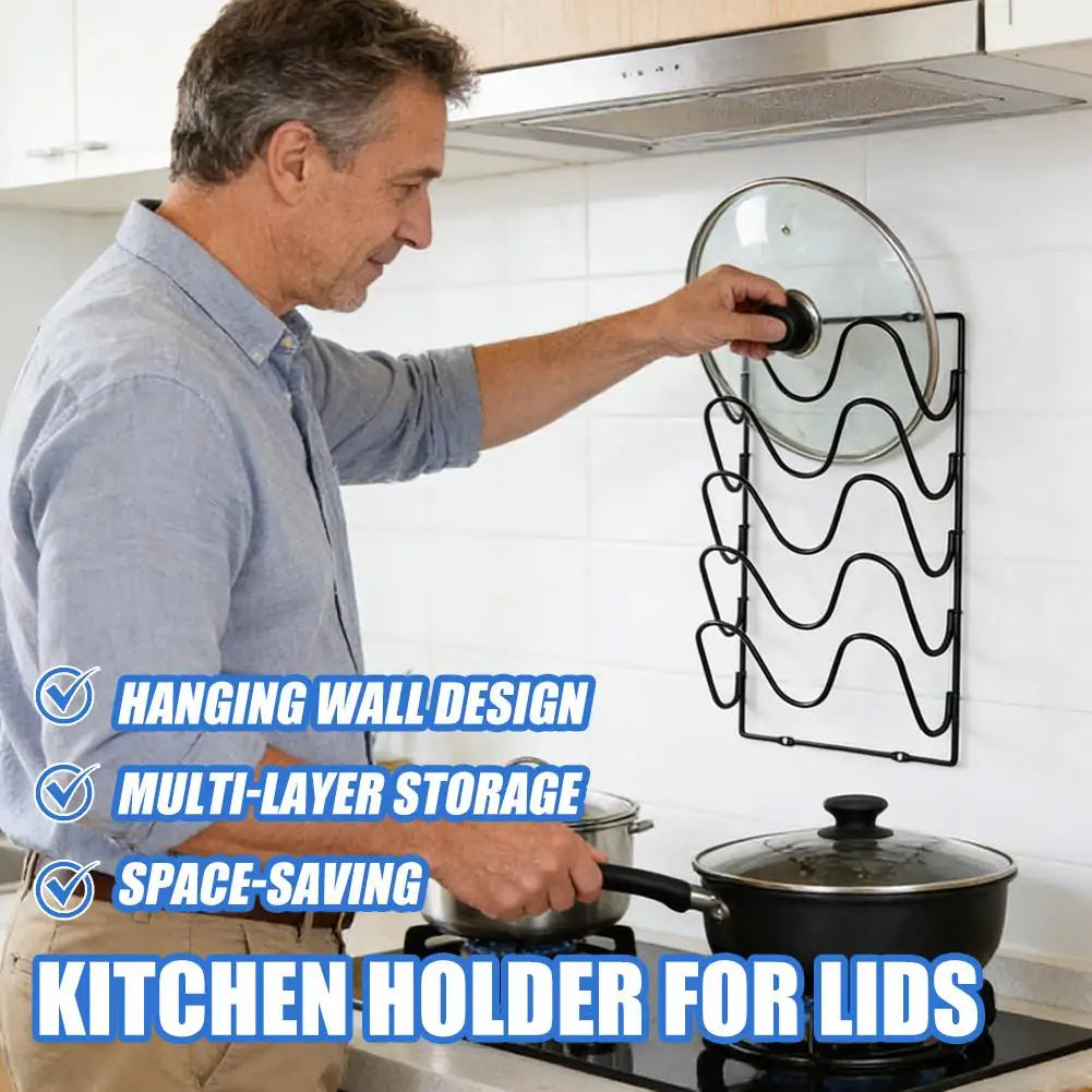Kitchen Organizer Rack Wall Hanging Pot Cover Rack Five-Layer Pot Lid Multifunctional Rack Space Saving Kitchen Storage Rack