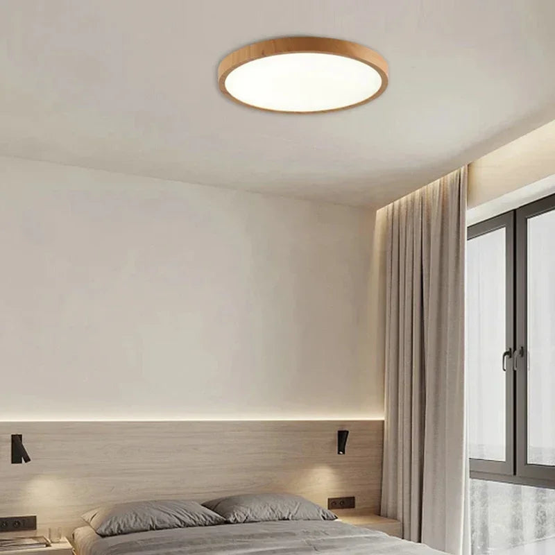 Modern Wood Grain LED Ceiling Light Circular Ultrathin Walnut wood Bedroom living room Restaurant Balcony Aisle Home Lights