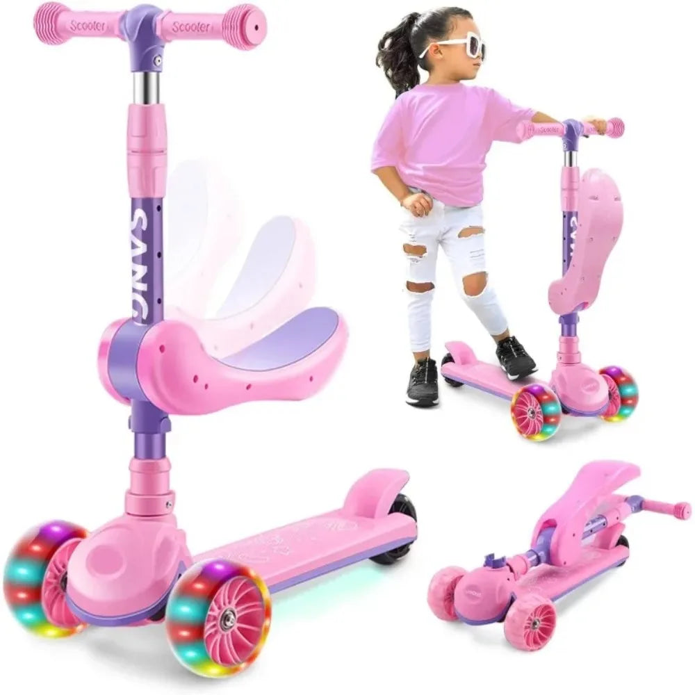 2-in-1 Scooters Kids 3 Wheel Kick Scooter for Boys Girls Adjustable Height & Seat Non-Slip Deck Sit or Stand Ride with Brake
