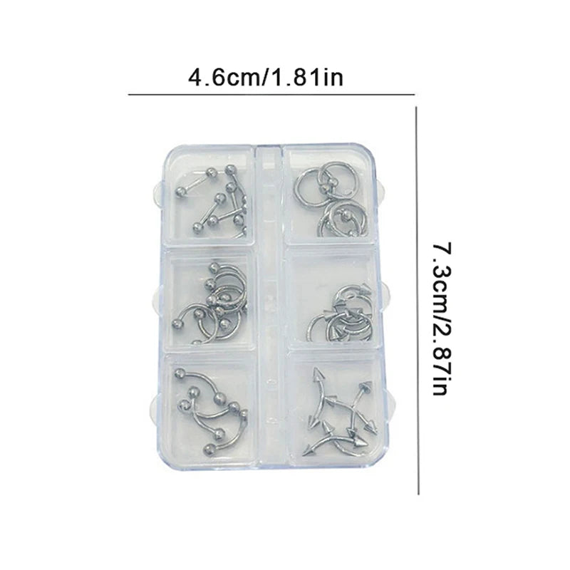 30pcs/box 6 Grids Nail Piercing Punk Charm Metal Alloy Pierced Black/White Nail Jewelry Decor 3D Nail Supply For Cool Girl
