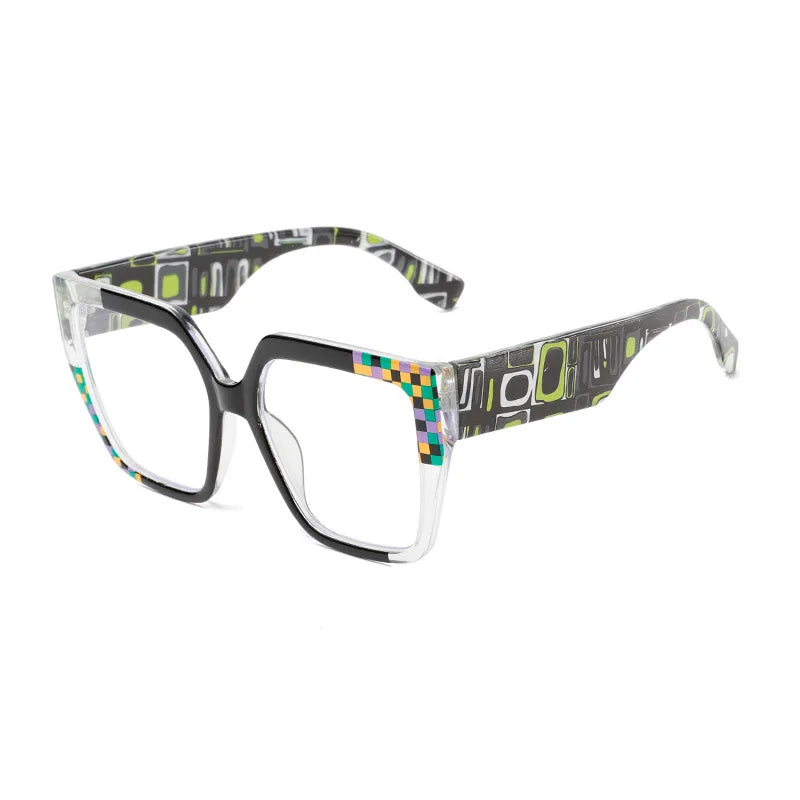 New Square Grid Pattern Frame Photochromic Anti Blue Ray Femal Sunglasses Presbyopic Hyperopia Short Sight Prescription Eyeglass