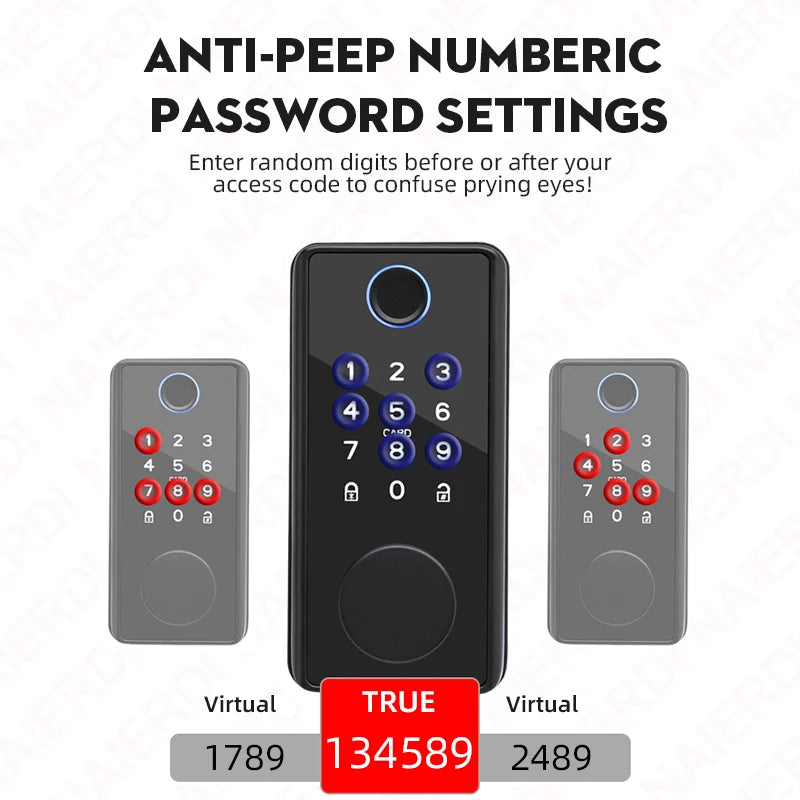 NAIERDI Smart Door Lock Tuya Fingerprint Keyless Entry Door Lock Anti-theft Security Digital Electronic Locks Door Hardware