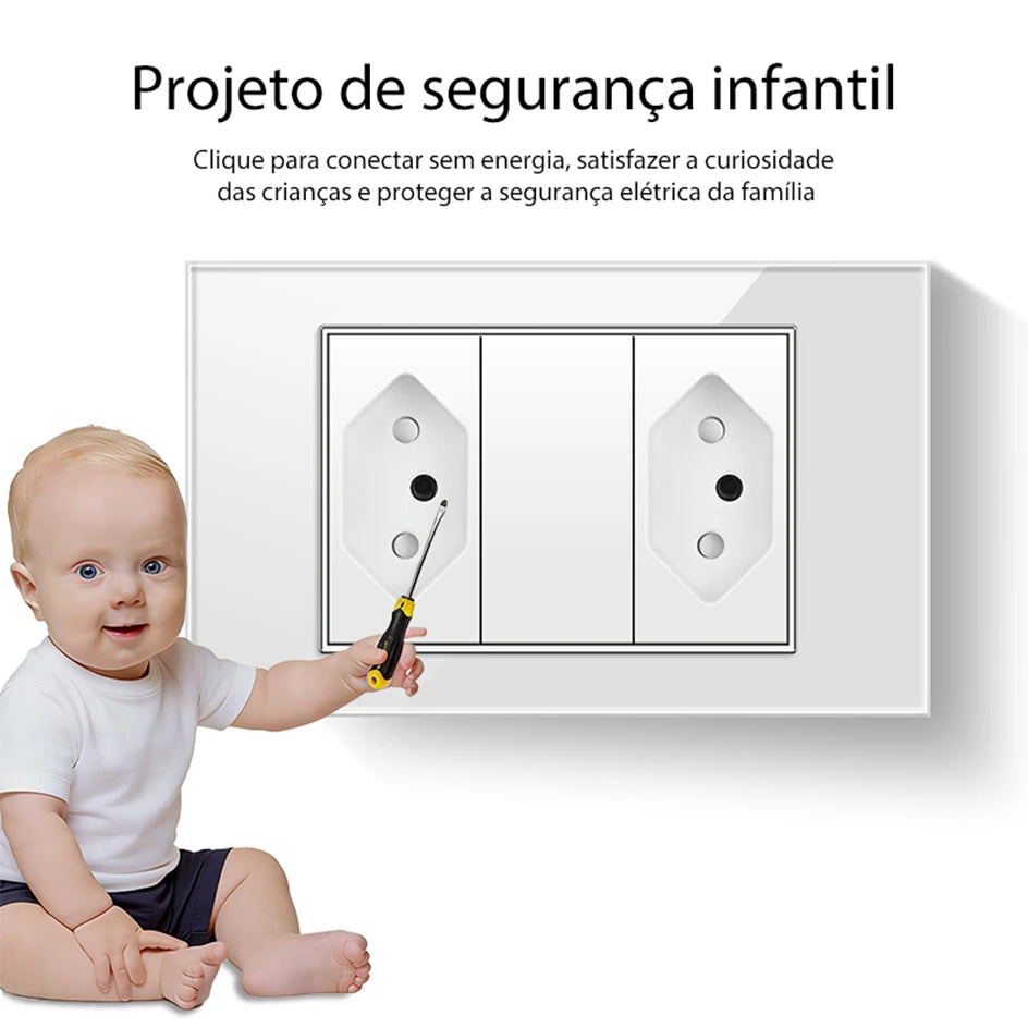 PSSRISE White Tempered Glass Standard sockets and switches brazil Switzerland Usb Type C Wall Socket Light Switch Smart Switch