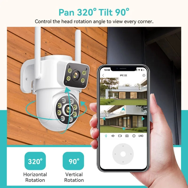 4K 8MP PTZ WiFi Surveillance Camera Dual Screen AI Human Detection Wireless Outdoor IP66 Waterproof CCTV Security P2P iCSee APP