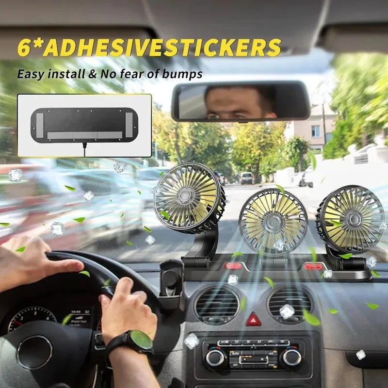 1/2/3 Head Car Fan Summer Air Cooler USB/12V/24V Adjustable 2 Speeds Silent Fan for Home Desk Office & Car
