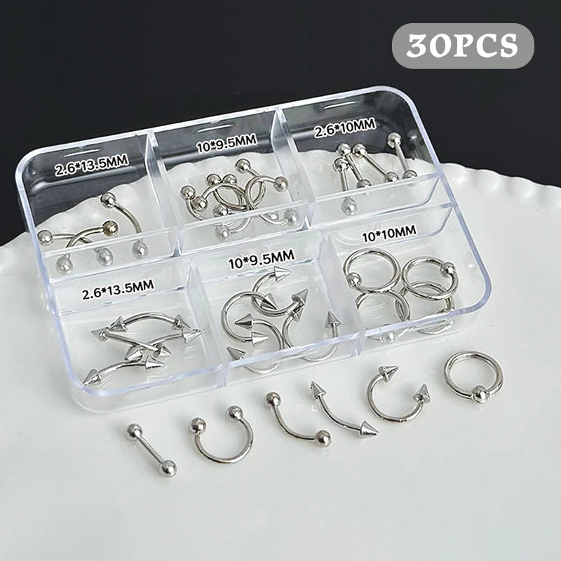 30pcs/box 6 Grids Nail Piercing Punk Charm Metal Alloy Pierced Black/White Nail Jewelry Decor 3D Nail Supply For Cool Girl