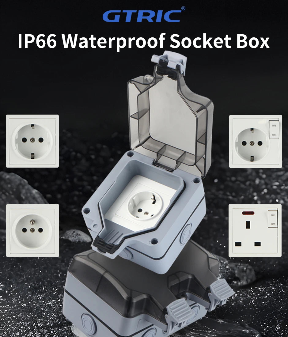 GTRIC Waterproof Outdoor Plug Electrical Sockets 250V AC IP66 DustProof Waterproof Socket With Switch Outside Master Plug