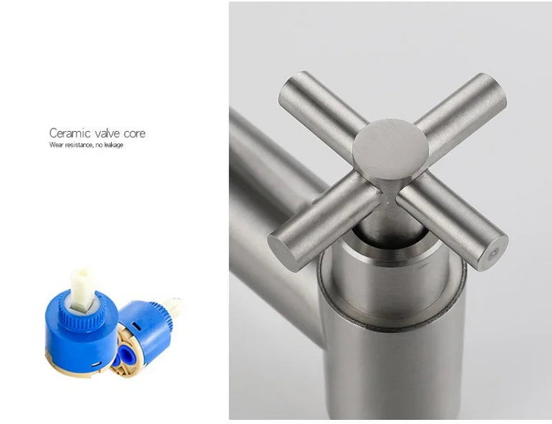 Wall-Mounted Shower Faucet Stainless Steel Bathtub Faucet Cross Handles Dual Control Hot And Cold Water Valve Nozzle Tap G1/2in