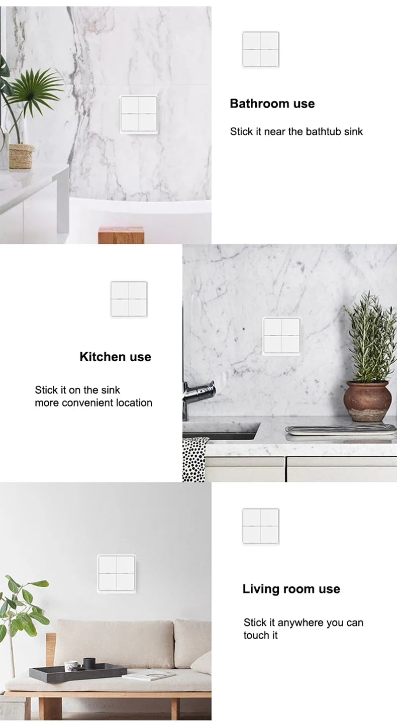 ZigBee Tuya Smart Wireless Button Switch 1/2/3/4 Gang Wiring Free Wireless Scene Switch Battery Powered Can Through Wall Control