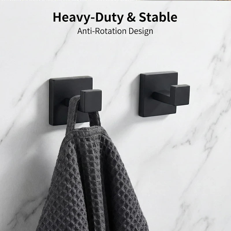 Bathroom Hardware Set Matte Black SUS304 Stainless Steel Toilet Paper Holder Robe Hook Towel Bar Modern Square Wall Mount