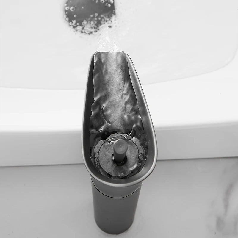 Bathroom Basin Faucet Sink Mixer Gun Grey Color Hot Cold Water Mixer Deak Mounted Waterfall Style Copper Sink Taps FR651